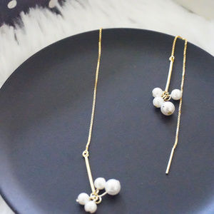 Pearl Cluster Drop with Gold Chain Earrings